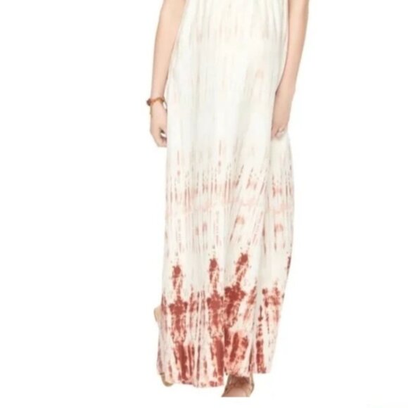 Motherhood Maternity 1X Tie Dye Maxi Dress White Red Layered Party Casual Long - Picture 2 of 9